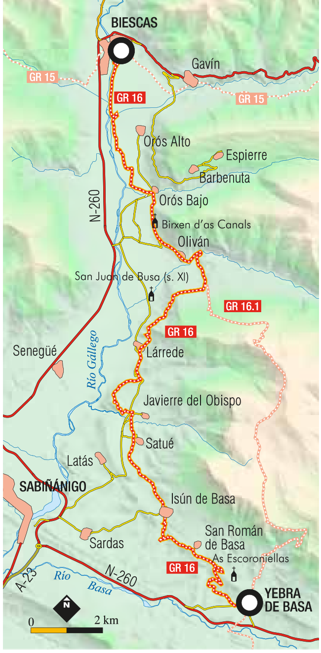 Trazado GR 16 Biescas Yebra de Basa