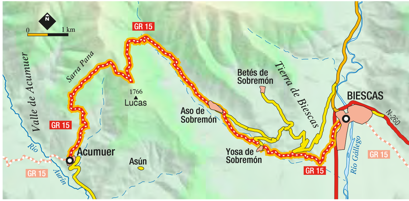 Trazado del GR 15 Etapa 09 Biescas Acumuer