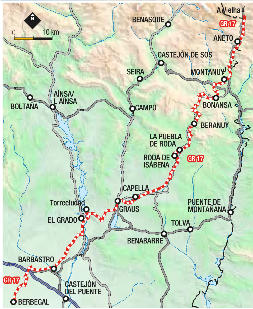 Trazado del GR 17 en Aragon